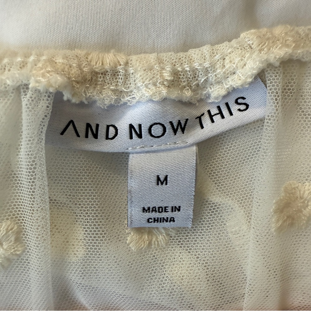 And Now This Sheer Floral Embroidered Ruffle Ivory Blouse Women’s Medium - Picture 6 of 10